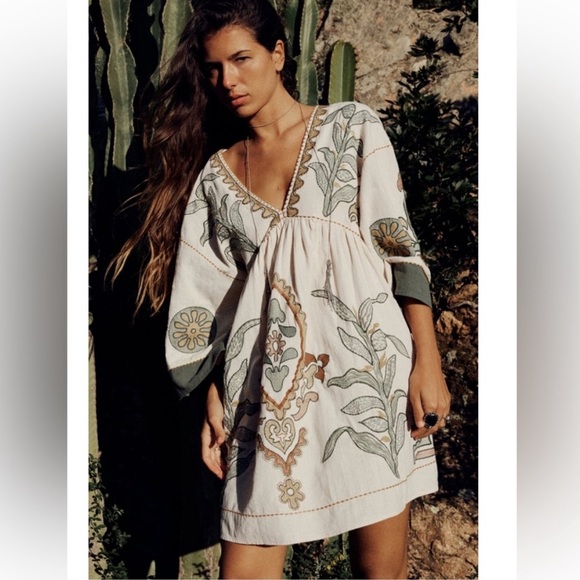 ZARA NWOT EMBROIDERED LINEN BLEND DRESS NWOT🌸 - Picture 9 of 9